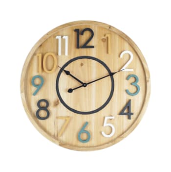 Horloge murale ronde effet bois brun et coloré ø 50 cm