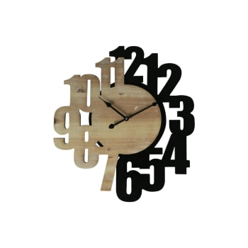 Orologio intagliato in legno marrone e nero 56,5x50 cm