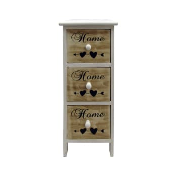 Comodino cuori home 3 cassetti in legno bianco e marrone