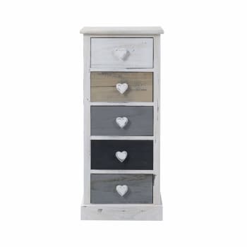 Cassettiera family con 4 cassetti in legno bianco e grigio