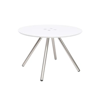 Sliced - Table basse ronde 4 pieds chromés blanc
