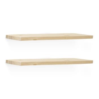 Melva - Pack 2 estanterías de madera maciza flotante natural 180x3,2cm