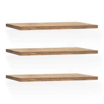 Melva - Pack 3 estanterías de madera maciza flotante envejecido 180cm