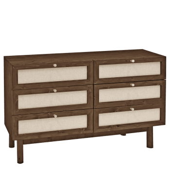 Linen - Cómoda de madera maciza y con seis cajones en tono nogal de 76x120cm