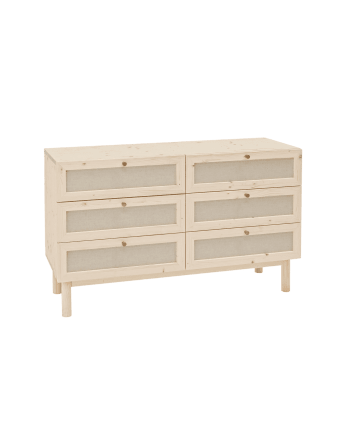 Linen - Cómoda de madera maciza y con seis cajones tono natural de 76x120cm
