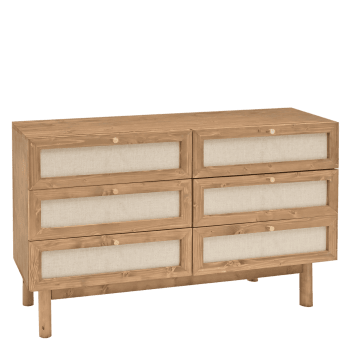 Linen - Cómoda de madera maciza y con seis cajones en tono envejecido 76x120cm