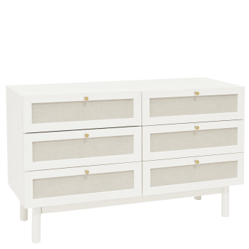 Linen - Cómoda de madera maciza y con seis cajones en tono blanco de 76x120cm