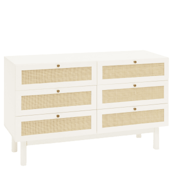 Frida - Cómoda de madera maciza y con seis cajones tono blanco de 76x120cm