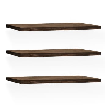 Melva - Pack 3 estanterías de madera maciza flotante nogal 100x3,2cm