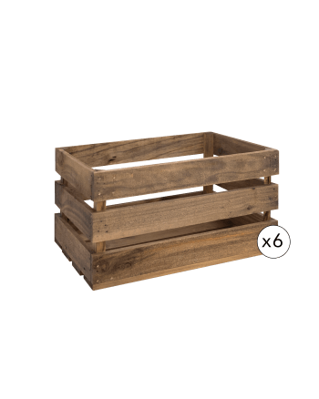 Pack de 6 cajas de madera maciza en tono envejecido de 49x30,5x25,5cm