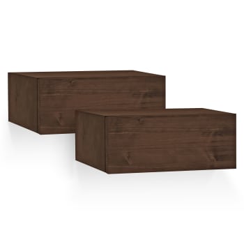 Ingrid - Ensemble 2 tables de chevet flottantes en bois de pin marron 40x15cm