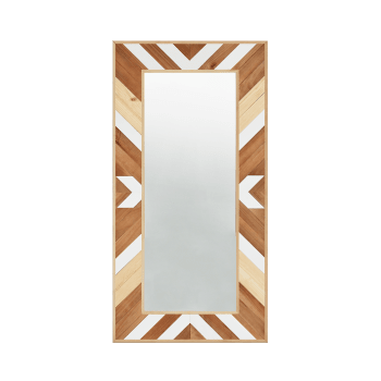 Mosaik - Espejo de madera maciza en tono envejecido natural y blanco 163x84cm