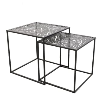 Havana - Duo de tables d'appoint en métal motifs feuilles noir