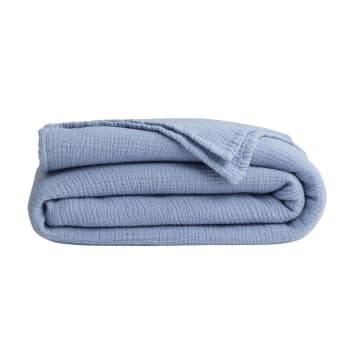 CARESSE - Couvre lit en coton tissé bleu 260x240