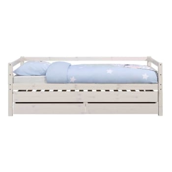 Alma - Lit banquette gigogne bois massif blanc 90x200 cm