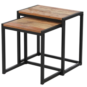 RIVERSIDE - Set de 2 tables Gigognes décor chêne et métal noir