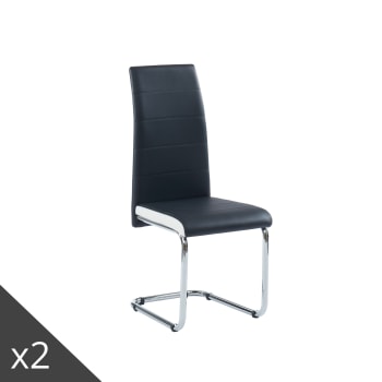 MARA - Lot de 4 chaises  simili noir et blanc pieds en métal chromé