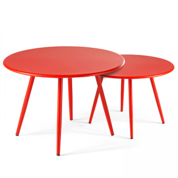 Palavas - Lote de 2 mesas bajas redondas de acero rojo