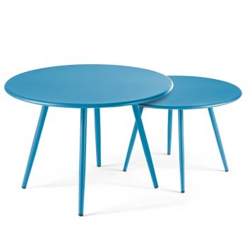 Palavas - Lot de 2 tables basses de jardin en acier bleu pacific