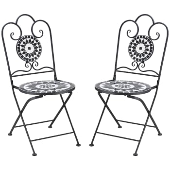 Lot de 2 chaises de jardin pliables style fer forgé mosaïque céramique