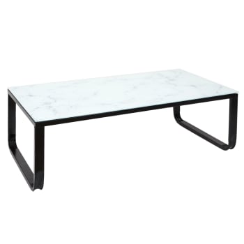 Marbre - Table basse en verre effet marbre blanc