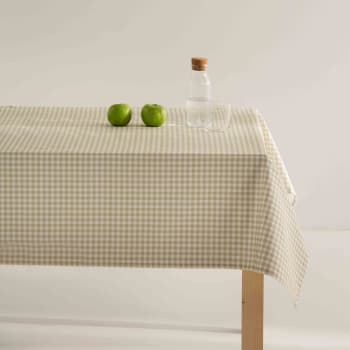 Prent marfil - Nappe imprimée beige avec traitement anti-taches en coton 140x240 cm