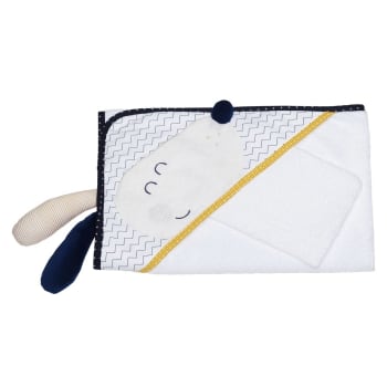 Serviette De Bain à Capuche Nattou Avec Gant - Motif Oiseau, Coton/polyester, 75x75 Cm, Idéale Pour Bébé