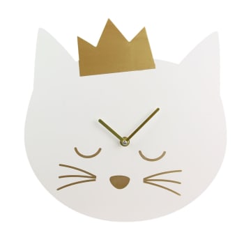 Princesse - Horloge murale enfante chat diam. 30 cm blanc