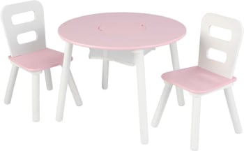 Ensemble table avec rangement et 2 chaises rose