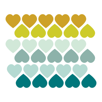 Hearts1 - Stickers mureaux en vinyle coeurs verts et moutarde