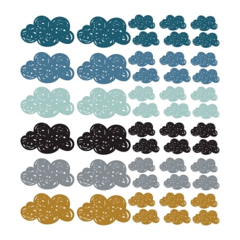 Clouds - Stickers muraux en vinyle petits nuages bleu et moutarde