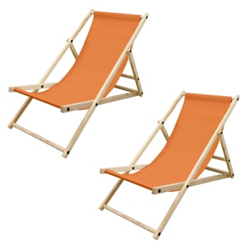 2x Silla playa plegable madera tumbona sol naranja