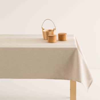 Basic lino - Nappe en coton biologique beige avec anti-taches 140x300 cm
