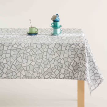 Trencadis - Nappe imprimée gris avec traitement anti-taches en coton 140x140 cm