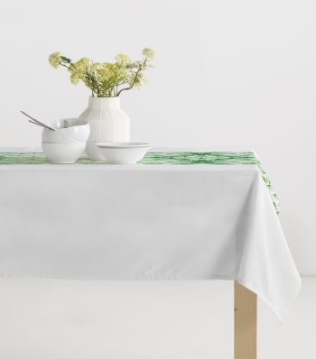 Poseidonia - Nappe imprimée blanc avec traitement anti-taches en coton 140x140 cm
