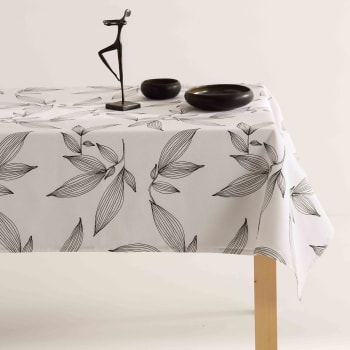 Hojali - Nappe imprimée blanc avec traitement anti-taches en coton 140x100 cm