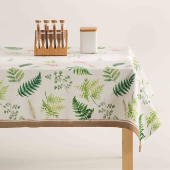 Botanic - Nappe imprimée vert avec traitement anti-taches en coton 140x300 cm