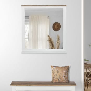 Espejo de pared natural/blanco, 80x76 cm, de madera