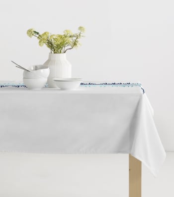 Paint - Nappe imprimée blanc avec traitement anti-taches en coton 140x140 cm