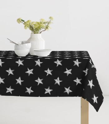 Star black - Nappe imprimée noir avec traitement anti-taches en coton 140x300 cm