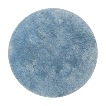 Porto azzurro - Tapis de bain rond en microfibre antidérapant bleu 90 D