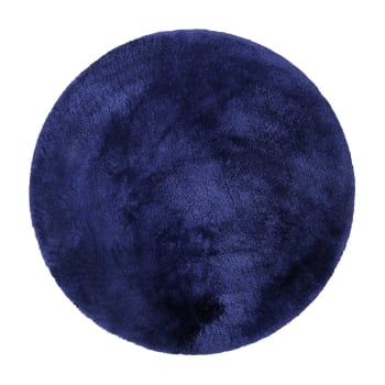 Porto azzurro - Tappeto da bagno tondo in microfibra antiscivolo blu marino Ø  90D