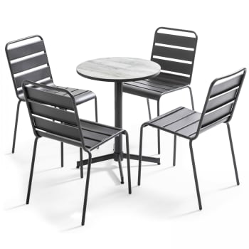 Tivoli - Ensemble de jardin table ronde et 4 chaises gris
