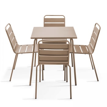 Palavas - Ensemble table de jardin et 4 chaises en métal taupe