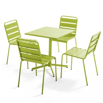 Palavas - Ensemble table de jardin carrée et 4 chaises vert