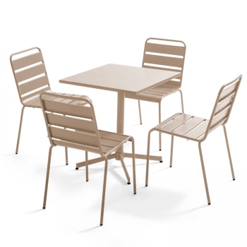 Palavas - Ensemble table de jardin carrée et 4 chaises taupe