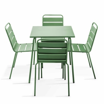 Palavas - Ensemble table de jardin et 4 chaises en métal vert cactus