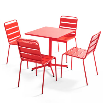 Palavas - Ensemble table de jardin carrée et 4 chaises rouge