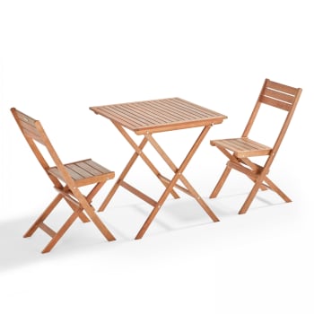Sete - Table et 2 chaises pliante en bois d'eucalyptus