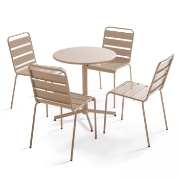 Palavas - Ensemble table de jardin ronde et 4 chaises taupe